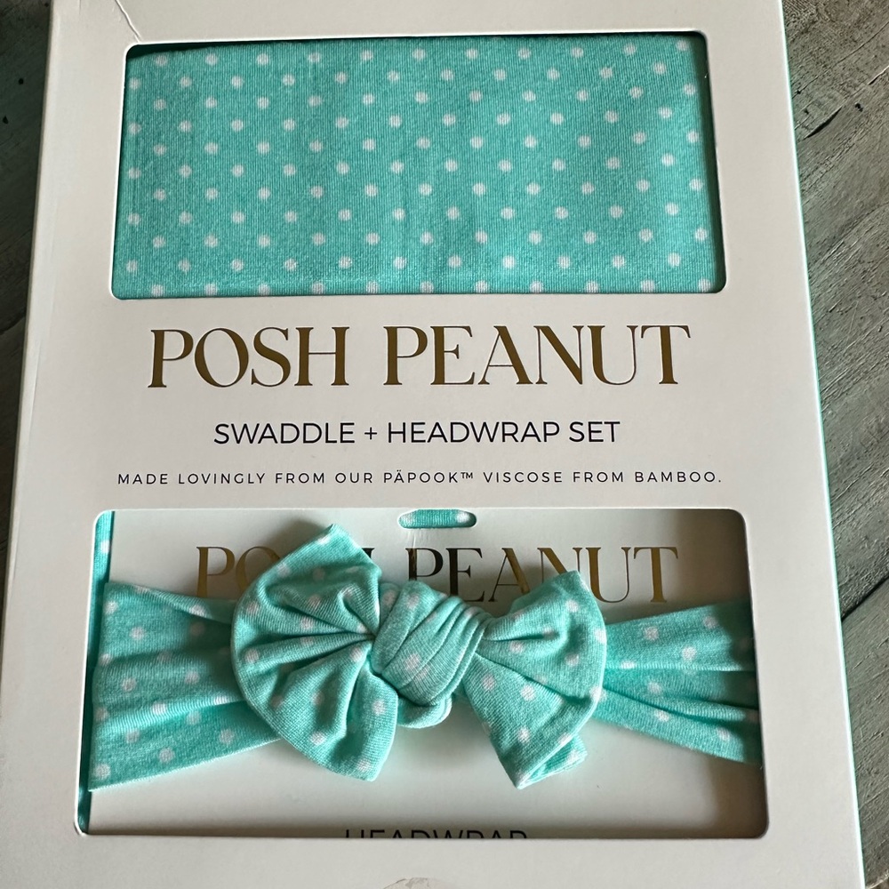 Posh Peanut Aqua Polka Dot Swaddle and Headwrap Set